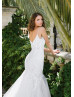 Beaded Spaghetti Straps White Lace Tulle Elegant Wedding Dress